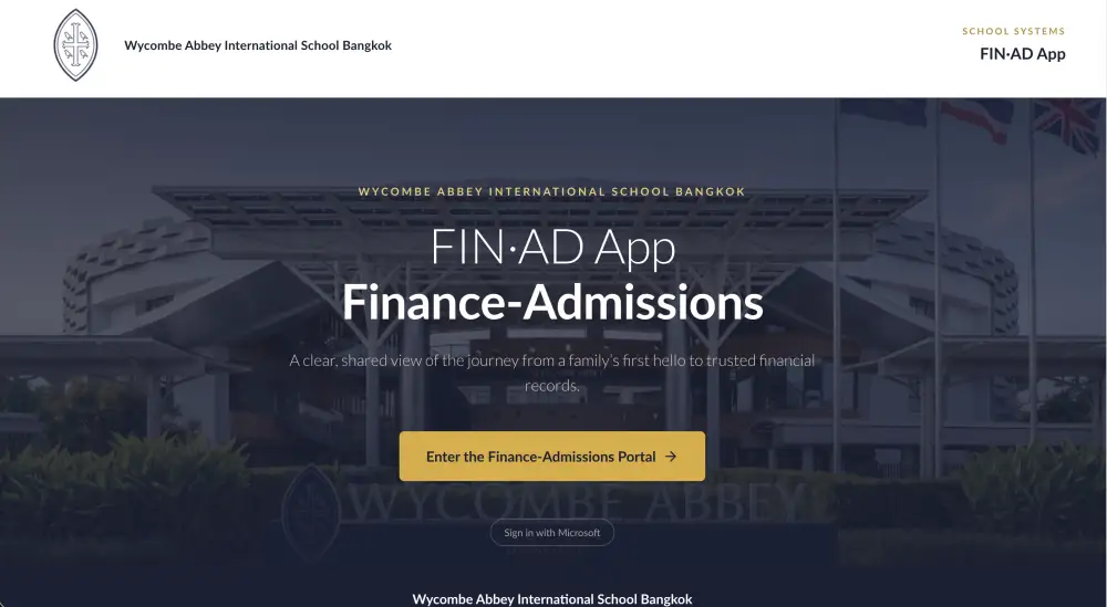 Finance Admissions development portal screen