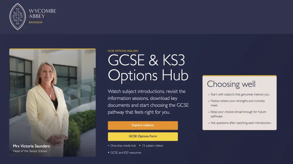 GCSE and KS3 Options Hub home screen with the Head of Senior School