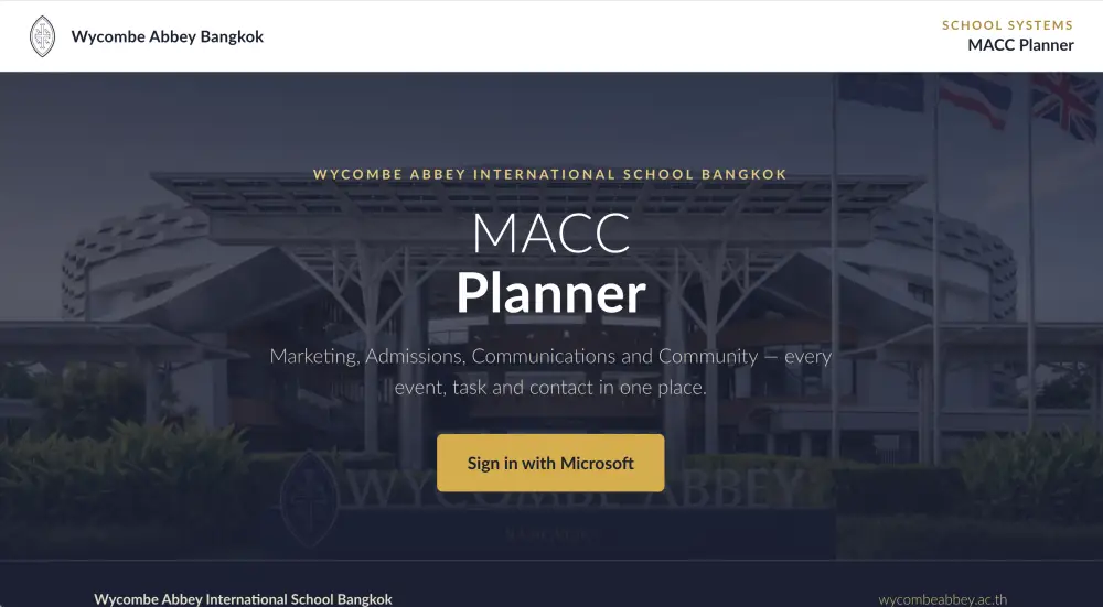 MACC Planner development sign-in screen