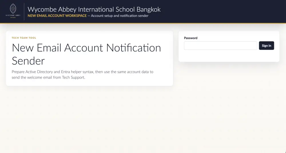 New Email Account Notification Sender sign-in screen